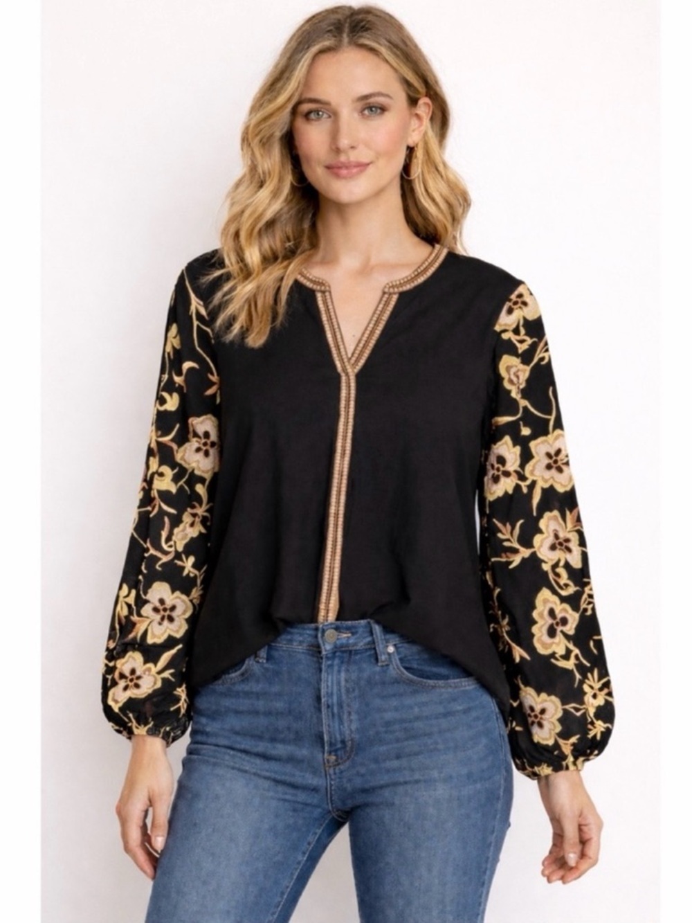 Calypso St. Barth Embroidered Balloon Sleeve Linen Top Size Small